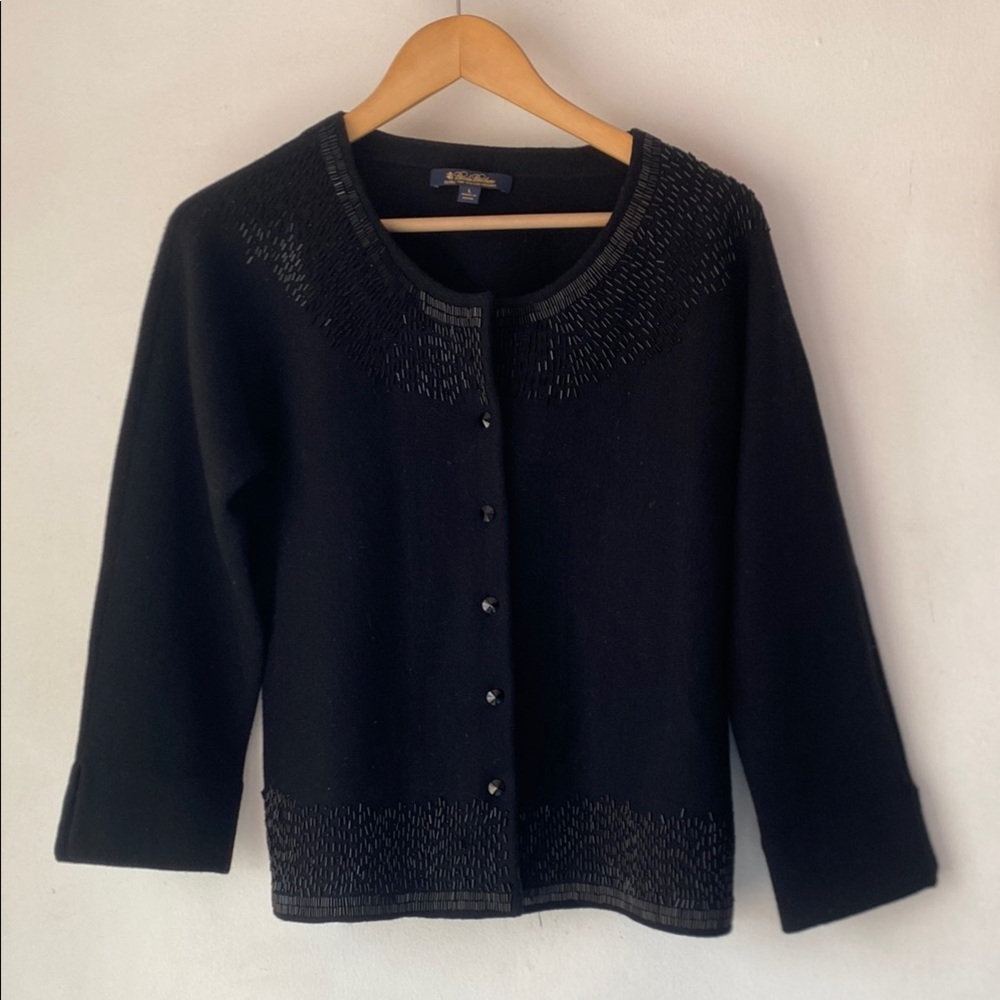 Brooks Brothers L Merino Wool Beaded Cardigan Sweater